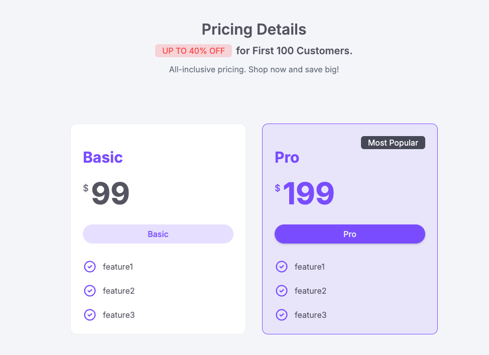 One-Off Pricing Table v2