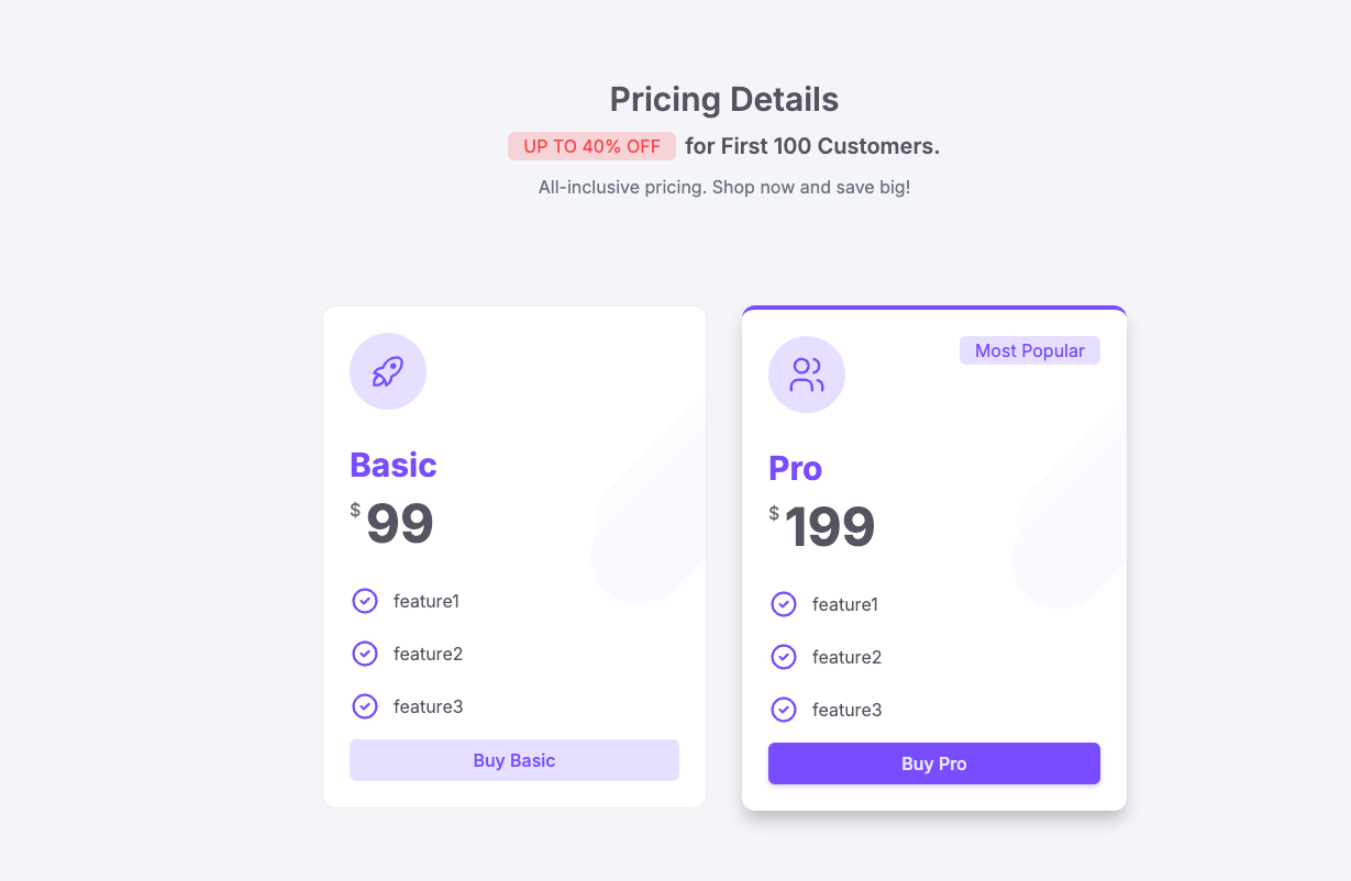 One-Off Pricing Table v1