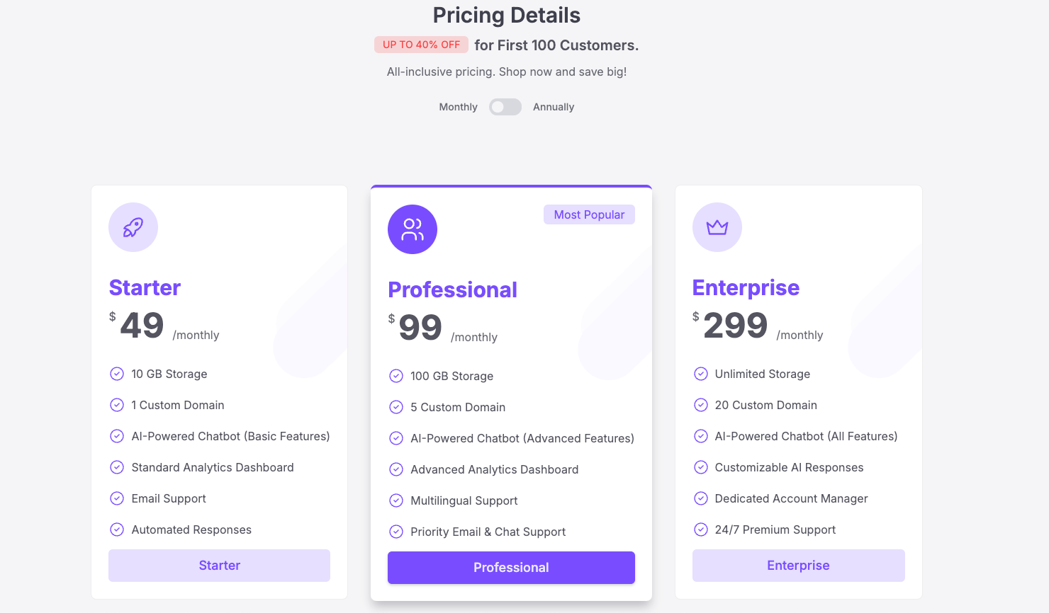 Subscription Pricing Table v1